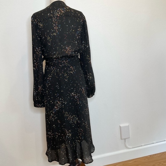 A.L.C. Samantha Deep-V Long-Sleeve Silk Midi Dress Black Speckled Print Size 2 - Picture 8 of 16